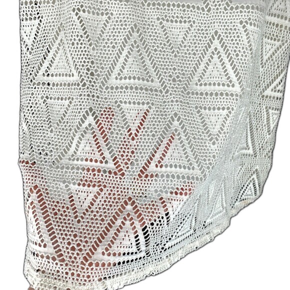 Rendezvous Crochet Knit Tank Top L Cream Ivory Triangles Stretch Sheer - Picture 4 of 6